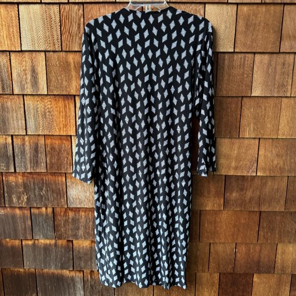Anne Klein Black/White Geometric Print Stretch Knit Faux Wrap Dress - Women's 16 - Picture 6 of 10